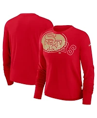 Nike Women's Scarlet San Francisco 49ers Layered Logo Cropped Long Sleeve Fashion T-Shirt
