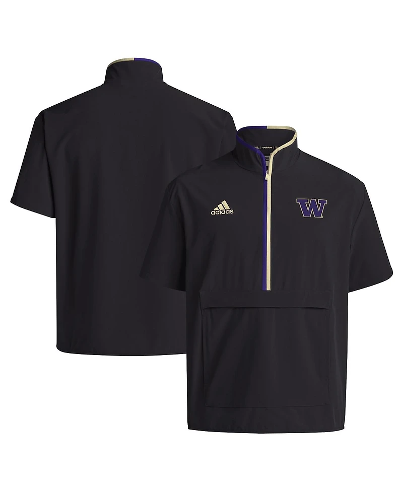 Adidas Men's Black Washington Huskies 2024 Coaches Sideline Half-Zip Short Sleeve Jacket