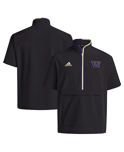 Adidas Men's Black Washington Huskies 2024 Coaches Sideline Half-Zip Short Sleeve Jacket