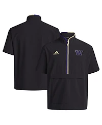 Adidas Men's Black Washington Huskies 2024 Coaches Sideline Half-Zip Short Sleeve Jacket