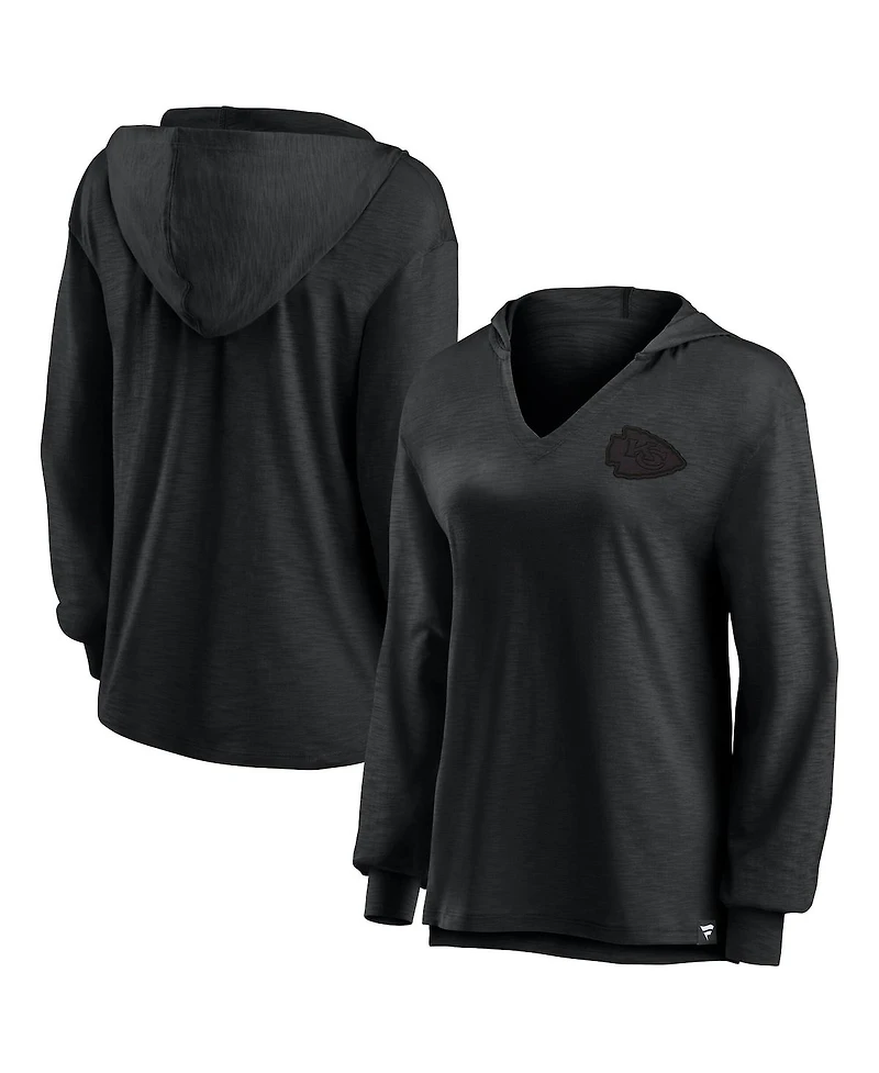 Fanatics Women's Kansas City Chiefs Blackout Slub Hoodie V-Neck Long Sleeve Sweatshirt