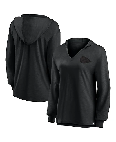 Fanatics Women's Kansas City Chiefs Blackout Slub Hoodie V-Neck Long Sleeve Sweatshirt