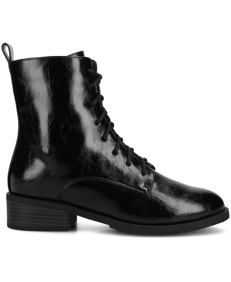 Journee Collection Women's Vienna Lace Up Stacked Heel Booties