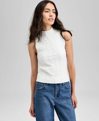 And Now This Women's Mock-Neck Cable-Knit Sweater Tank Top, Exclusively at Macy's