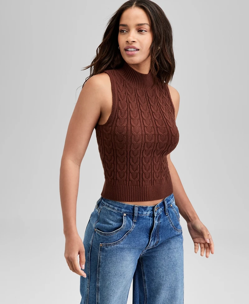 And Now This Women's Mock-Neck Cable-Knit Sweater Tank Top, Exclusively at Macy's