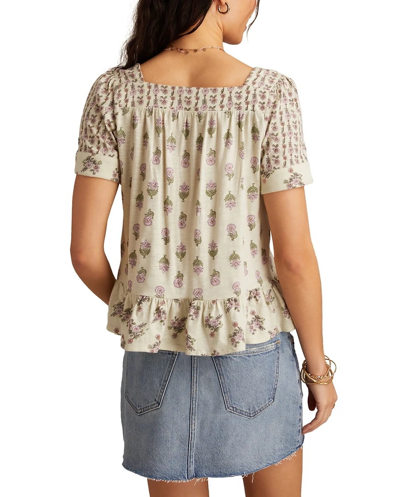 Lucky Brand Women's Block Print Button-Front Top