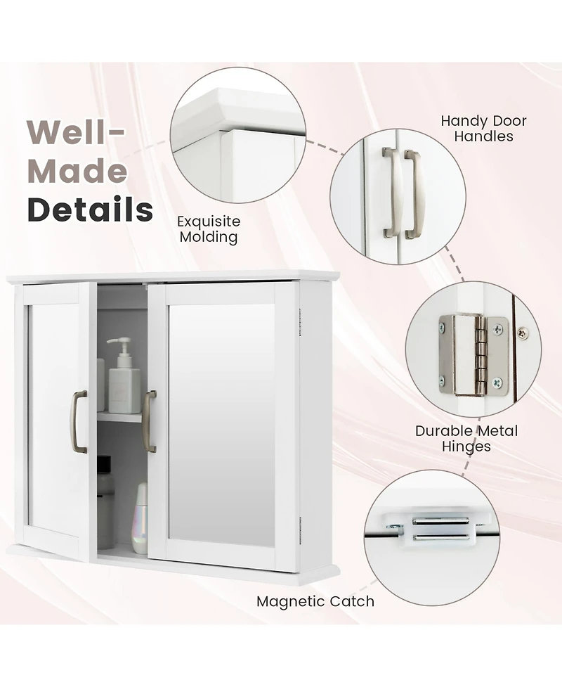 2-Tier Bathroom Wall-Mounted Mirror Storage Cabinet with Handles