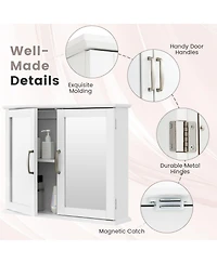2-Tier Bathroom Wall-Mounted Mirror Storage Cabinet with Handles