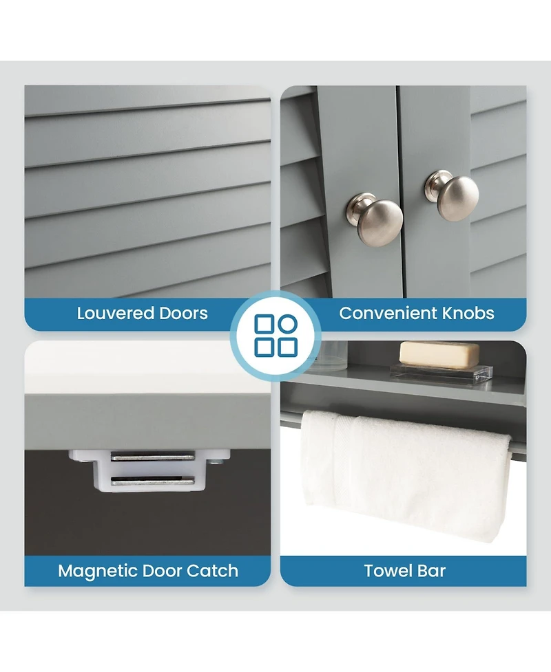 2-Doors Bathroom Wall-Mounted Medicine Cabinet with Towel Bar