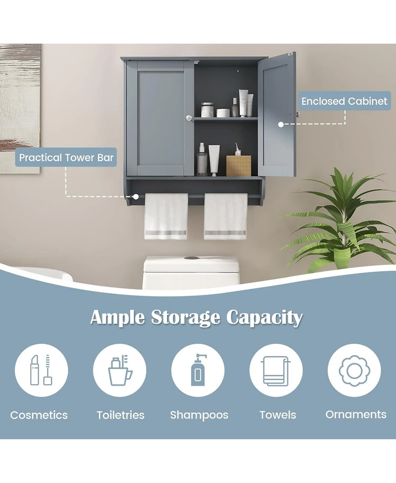 Wall Mounted Bathroom Storage Medicine Cabinet with Towel Bar