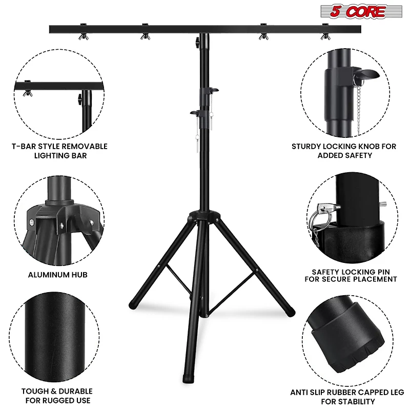 5 Core Dj Light Stand Height Adjustable 39-100" Heavy Duty Tripod Stage Lights Stands w Light T Bar - Ls 100