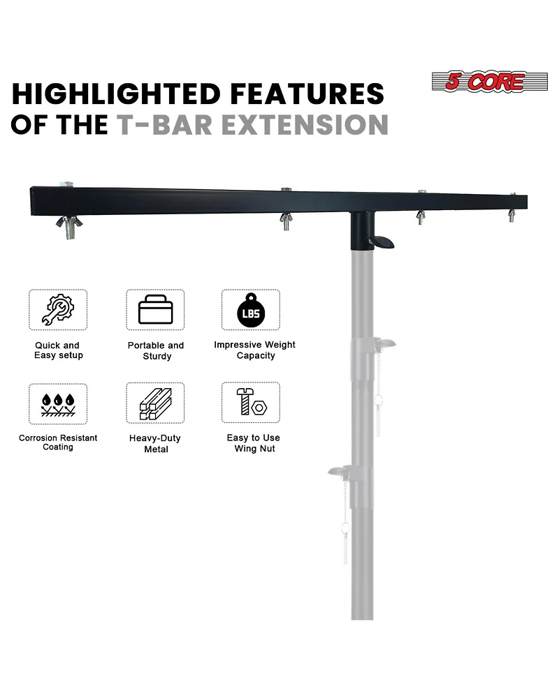5 Core Dj Lighting T Bar 4 Party Light Extension 2Pc Crossbar Tbar 66lb Capacity