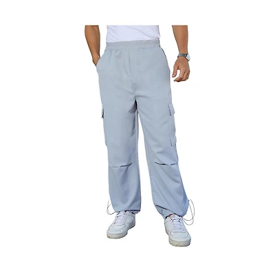 Campus Sutra Men's Cloud Grey Solid Parachute Cargo Pants