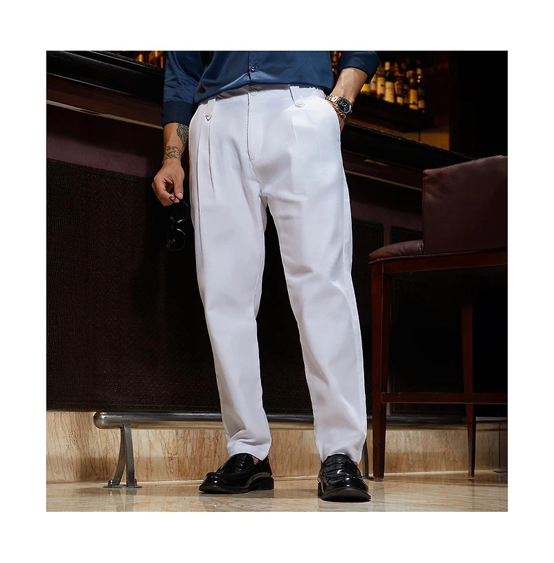 Campus Sutra Men's Cream White Ribbed-Pleated Chino Trousers