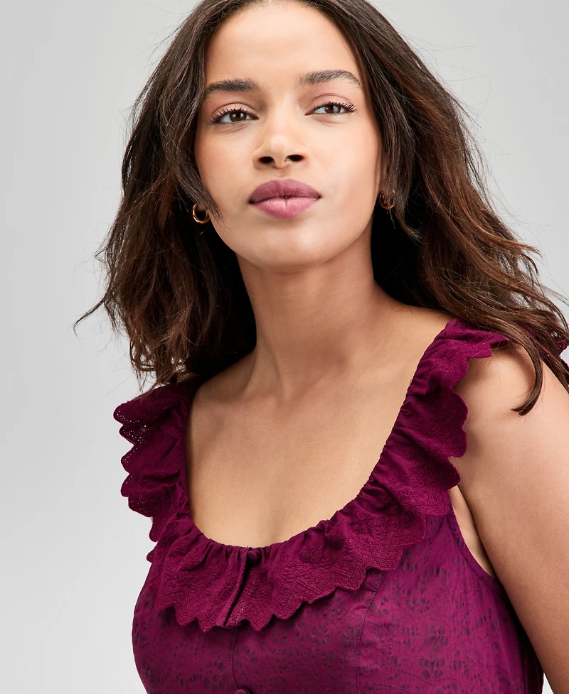 And Now This Women's Cotton Ruffle-Trim Scoop-Neck Voile Maxi Dress, Exclusively at Macy's