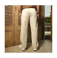 Campus Sutra Men's Off-White Side-Snap Straight Trousers