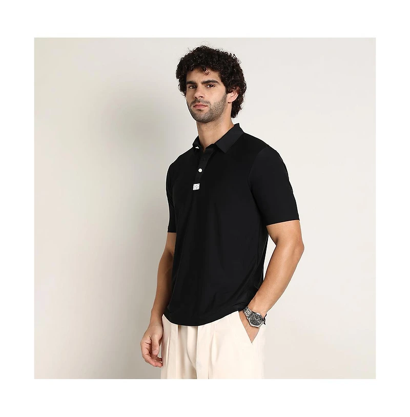 Campus Sutra Men's Obsidian Black Seamless Solid Polo T-Shirt