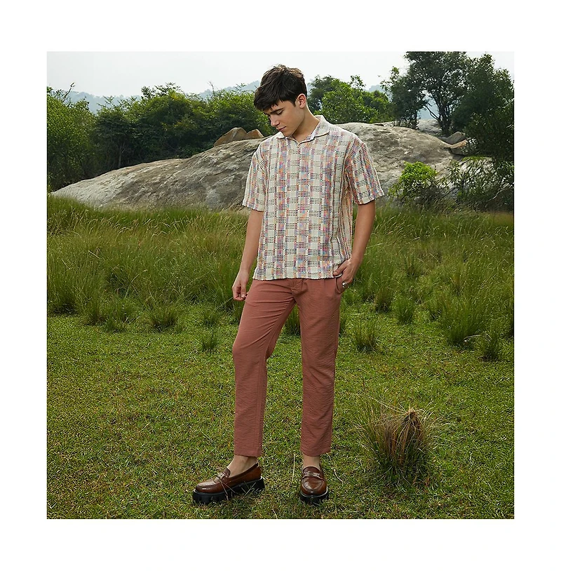 Campus Sutra Men's Off-White Prism Oversized Polo T-Shirt