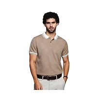 Campus Sutra Men's Sand Beige Cuboid-Stripe Polo T-Shirt