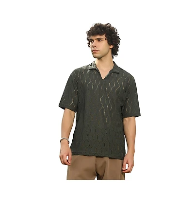 Campus Sutra Men's Juniper Green Honeycomb-Knit Polo T-Shirt