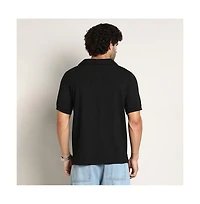 Campus Sutra Men's Onyx Black Tactitle Spread-Polo T-Shirt