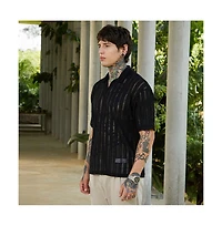 Campus Sutra Men's Onyx Black Duo-Striped Relaxed Polo T-Shirt
