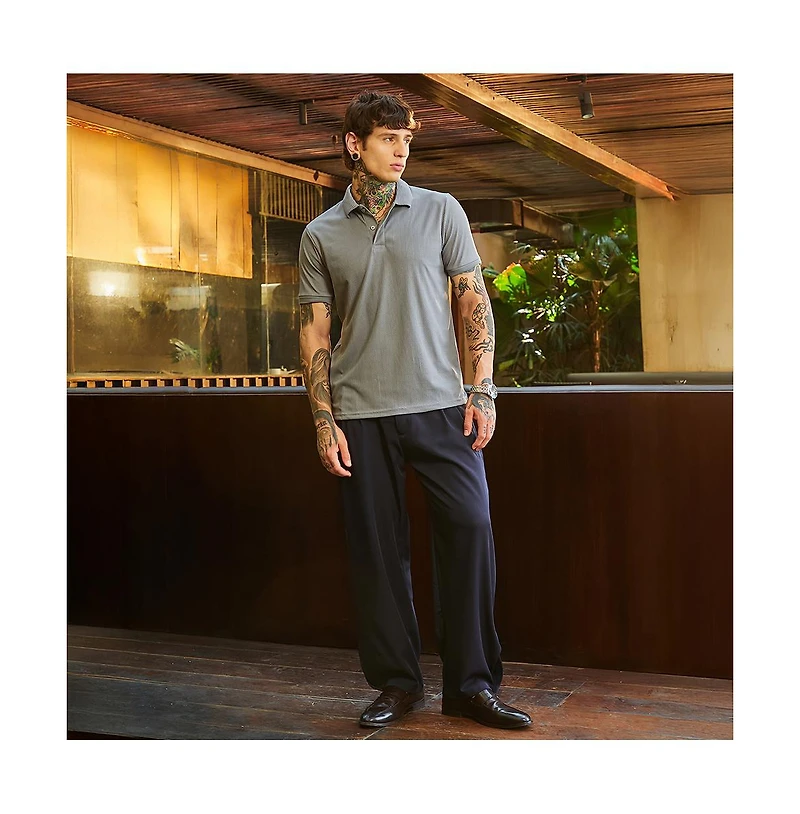 Campus Sutra Men's Coin Grey Ribbed -Tactile Polo T-Shirt