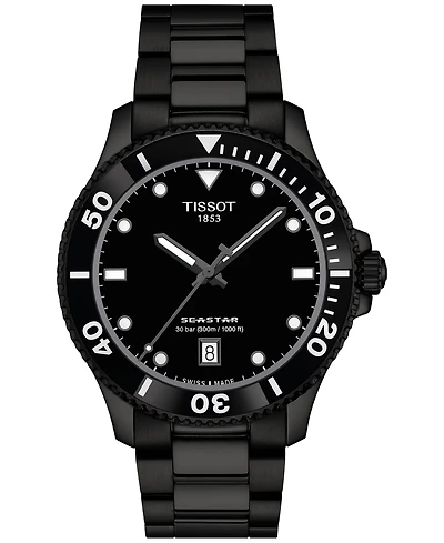 Tissot Men's Swiss Seastar 1000 Black Pvd Stainless Steel Bracelet Watch 40mm