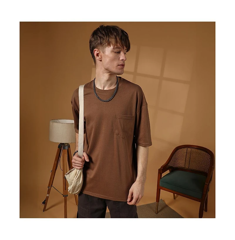 Campus Sutra Men's Chocolate Brown Solid Oversized T-Shirt