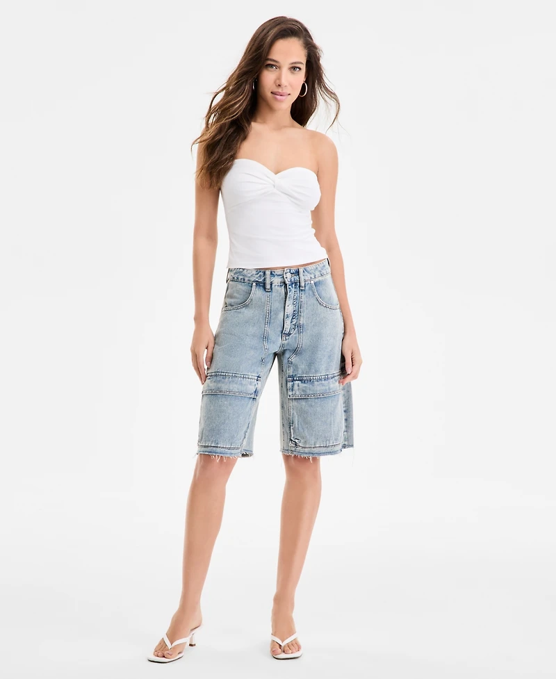 Bar Iii Women's Denim Cargo Shorts, Exclusively at Macy's