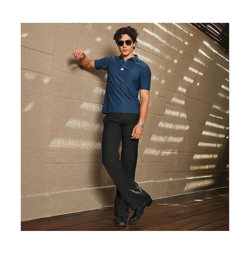 Campus Sutra Men's Navy Blue Seamless Solid Polo T-Shirt