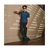Campus Sutra Men's Navy Blue Seamless Solid Polo T-Shirt