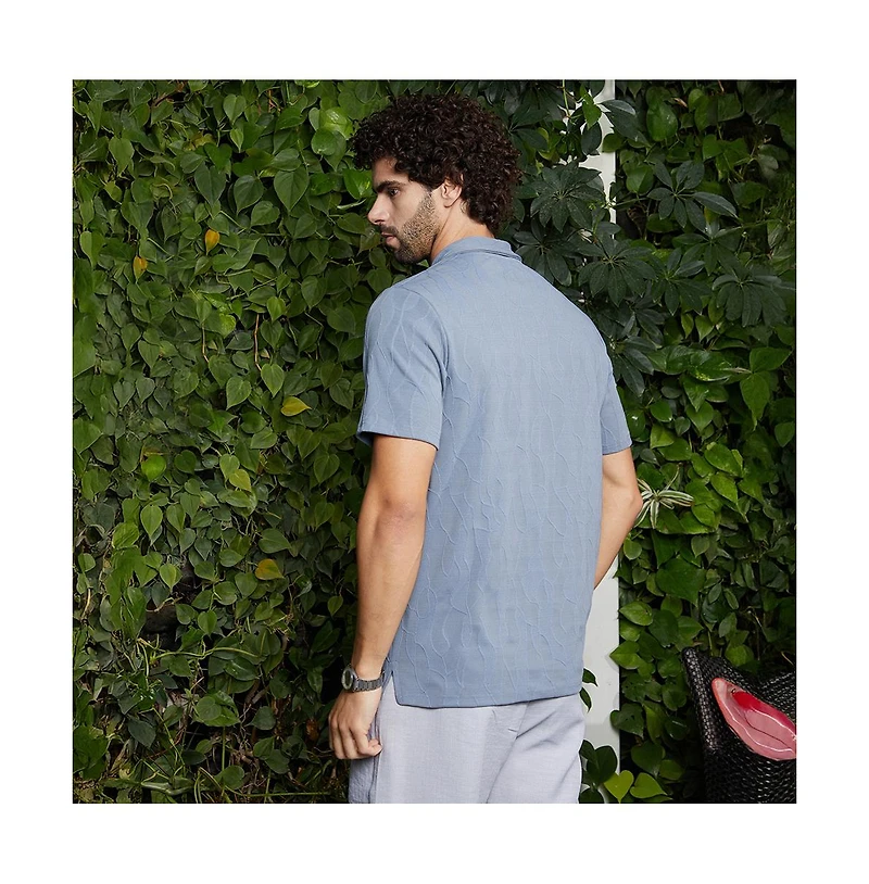Campus Sutra Men's Powder Blue Veined-Tactile Polo T-Shirt