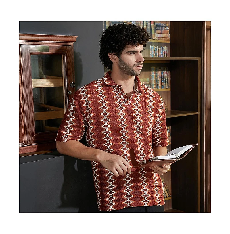 Campus Sutra Men's Burnt Sienna Folk-Logenze Oversized Polo T-Shirt