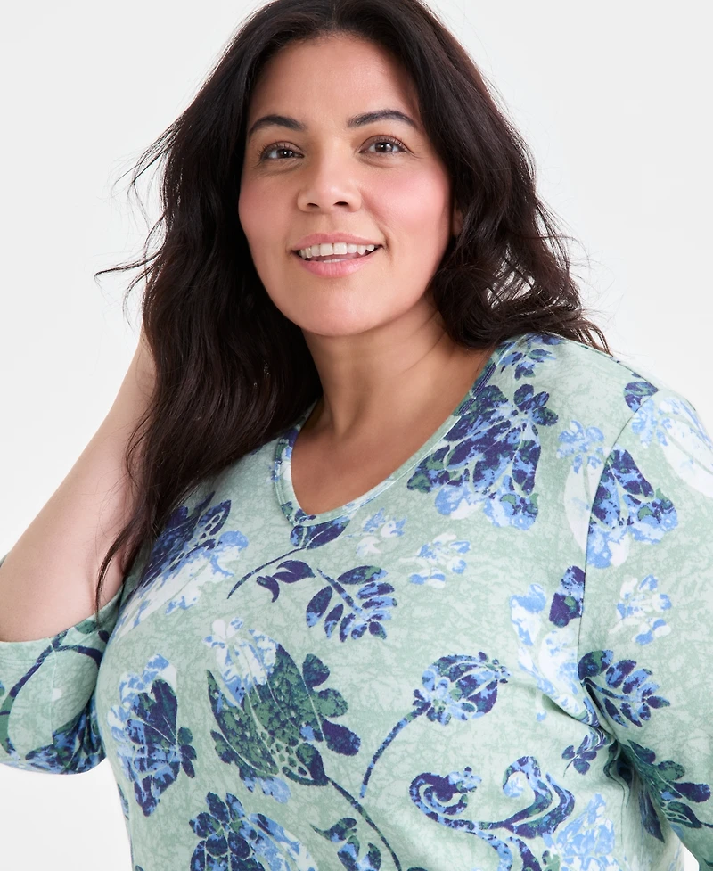 Style & Co Plus Size Printed 3/4-Sleeve Top, Exclusively at Macy's