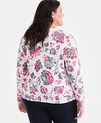 Style & Co Plus Printed Scoop-Neck Long-Sleeve Top