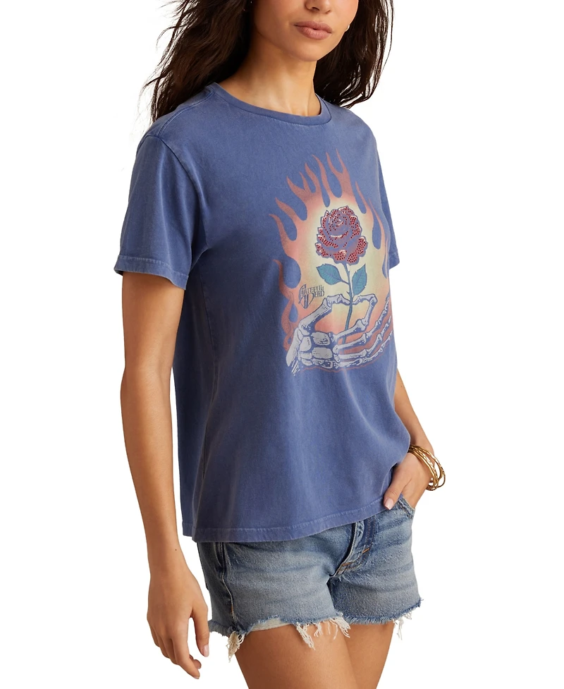 Lucky Brand Women's Grateful Dead Rose Boyfriend Crewneck T-Shirt