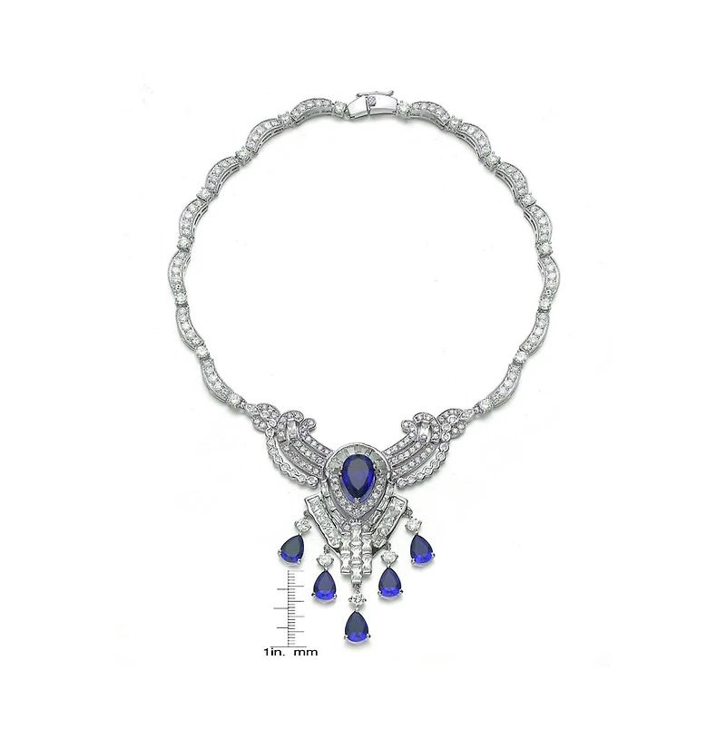 Elegant Heavy Sterling Silver Teardrop with Cubic Zirconia Accent Necklace