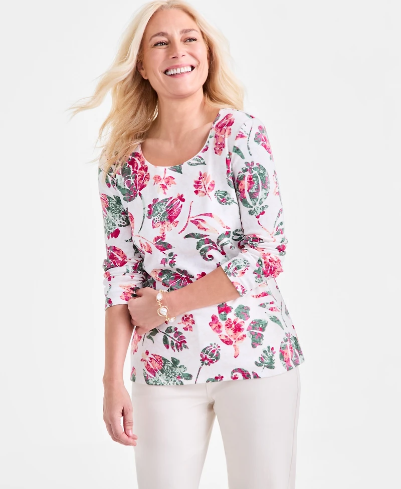 Style & Co Women's Printed Long-Sleeve Scoop-Neck Knit Top, Exclusively at Macy's
