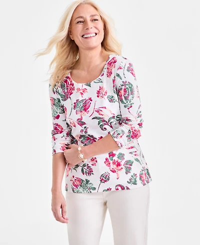 Style & Co Women's Printed Long-Sleeve Scoop-Neck Knit Top, Exclusively at Macy's