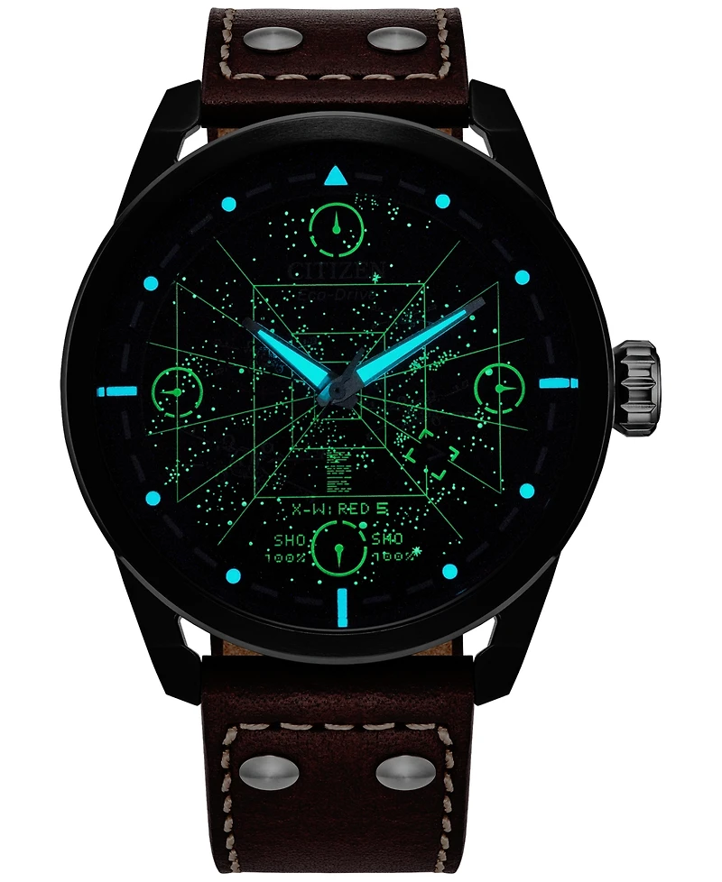 Citizen Eco-Drive Men's Star Wars X-Wing & Tie Fighter Brown Leather Strap Watch 45mm