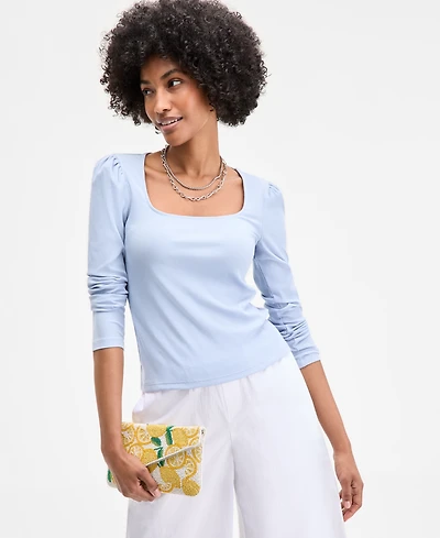 On 34th Women's Square-Neck Puff-Sleeve Top, Exclusively at Macy's