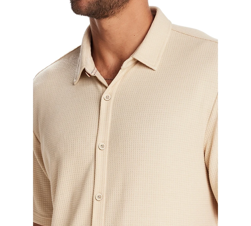 Weatherproof Vintage Men's Short Sleeve Waffle-Knit Button-Front Shirt