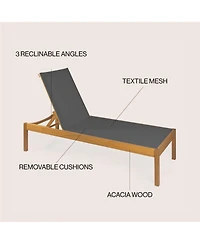 Jonathan Y Mallorca Modern Classic Foldable Adjustable Wood Chaise Outdoor Lounge Chair with Cushion & Wheels