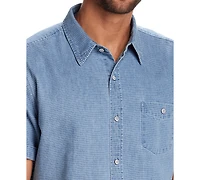Weatherproof Vintage Men's Short Sleeve Striped Denim Button-Front Shirt