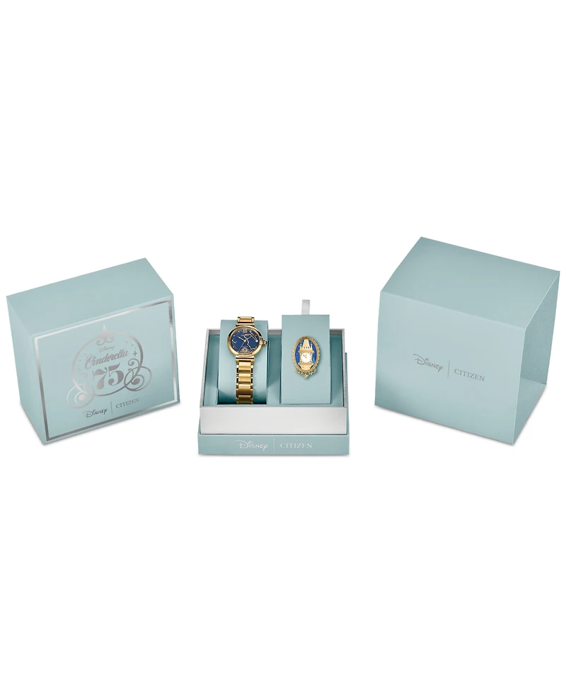 Citizen Eco-Drive Women's Princess Cinderella Diamond Accent Gold-Tone Stainless Steel Bracelet Watch 30mm Limited Edition Box Set