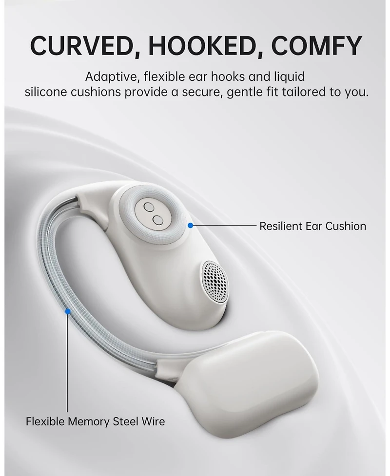 Baseus Open Earbuds True Wireless Earbuds Bluetooth 5.4 Open Ear Headphones Sport Earphones,IPX4 Sweatproof,60H Battery Life,Hi-Res Ldac Audio MF1 Whi