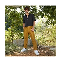 Campus Sutra Men's Mustard Yellow Corduroy Tailored Trousers