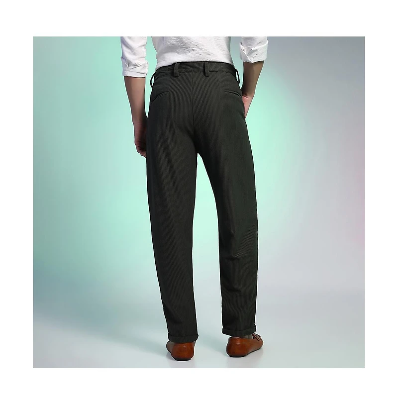 Campus Sutra Men's Midnight Black Corduroy Tailored Trousers