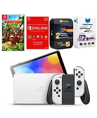 Nintendo Switch White Oled Console with Donkey Kong Country Returns Hd, Nso 12 Month Family Membership, MightySkins Console and Controller Skin Vouche